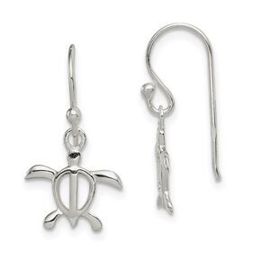 Small Open Sea Turtle Dangle Earrings in Sterling Silver